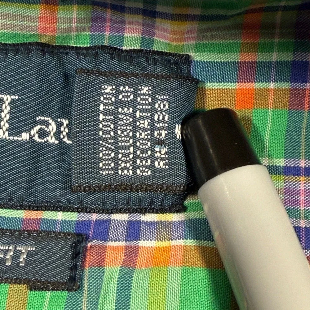 Vintage Polo Ralph Lauren Button Down Shirt Mens‎ L Green Plaid Custom Fit Pony